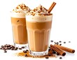 © skdesign - Delicious coffee frappe topped with whipped cream and cinnamon on a bright background