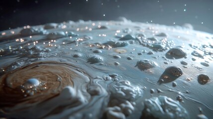 Wall Mural - Celestial Fluid Dynamics: A mesmerizing close-up of a swirling, ethereal celestial body, possibly a planet or moon, with bubbling.