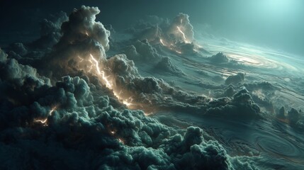 Wall Mural - Celestial Symphony: Captivating view of storm clouds in space, a visual symphony of raw cosmic energy, as colossal cloud formations clash against a backdrop of stars.