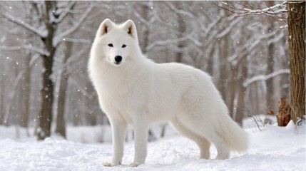 Majestic white dog in a snowy landscape capturing the essence of winter with its beautiful fur and playful spirit