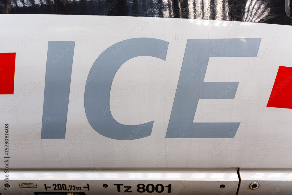 ICE InterCity Express logo sign of DB Deutsche Bahn on train at main ...
