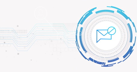 Wall Mural - image of digital envelope with circuit lines and circular tech design elements