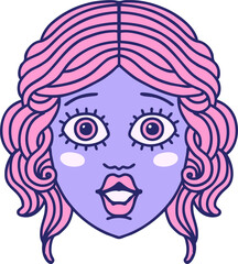 Wall Mural - iconic tattoo style image of female face in bright neon color