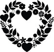 © rashelrs43 - Heart shaped floral wreath with love themed elements in a striking silhouette