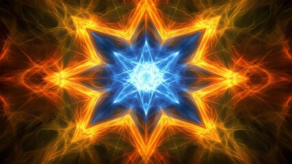 Wall Mural - a brilliant star illuminates the darkness surrounded by fiery flames on a deep black background