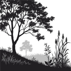  silhouette of a tree with grass