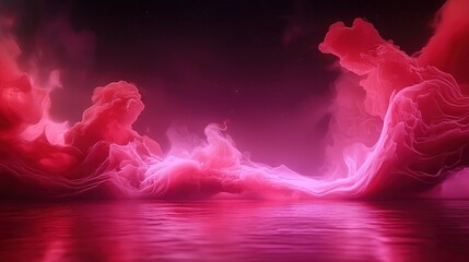 Wall Mural - a pink and red substance floats on water beneath a dark night sky