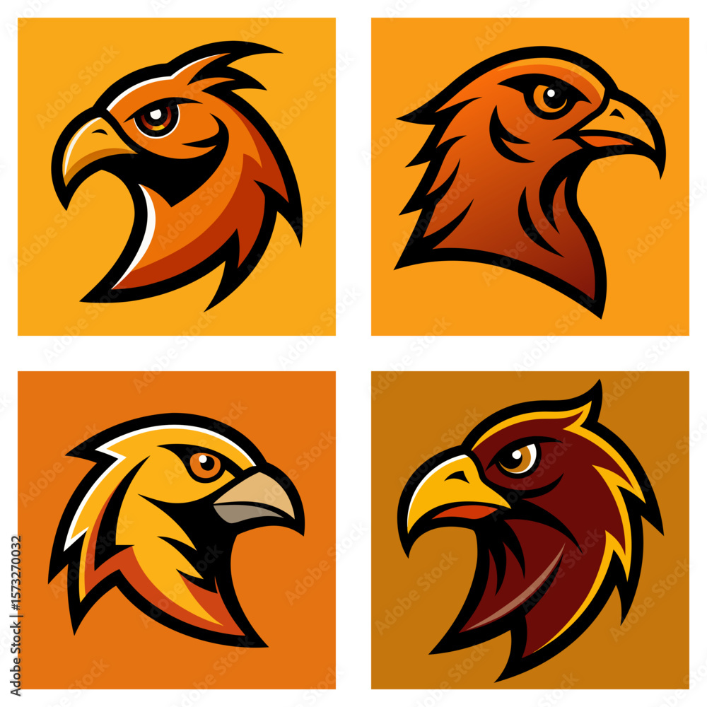 Four square panels showing stylized eagle head profiles in various ...