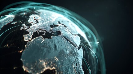 Wall Mural - interactive holographic globe mapping ai-driven solutions to global problems with glowing lines