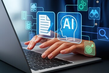 Artificial intelligence ai technology concept with laptop and digital icons for business growth