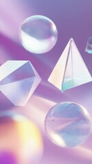 Wall Mural - Futuristic crystalline shapes in various sizes and colors, floating against a purple backdrop.