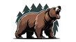 © aziz - Roaring brown bear illustration with coniferous forest silhouettes in the background, creating a wild, nature-inspired design.