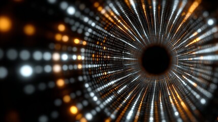 digital wormhole made of light and code, symbolizing ultra-fast data transfer, glowing geometric patterns, futuristic tech aesthetic