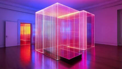 Wall Mural - illuminated glass cube surrounded by vibrant neon lights creating a futuristic aesthetic atmosphere