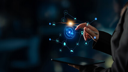 Wall Mural - ai collaboration enhances connected intelligence through robotics, data, and cloud. ai collaboration