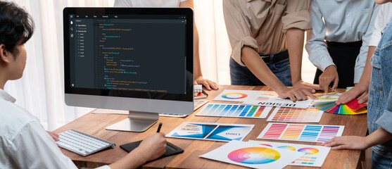Software development programming on computer screen for brisk application and program coding