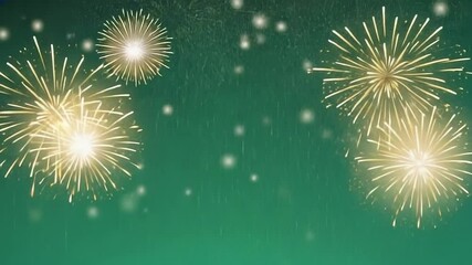 Wall Mural - green background with fireworks in the sky. the fireworks are in different sizes and colors, creatin