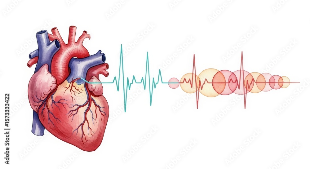 Human Heart Anatomy and ECG Waveform - Detailed illustration of a human ...