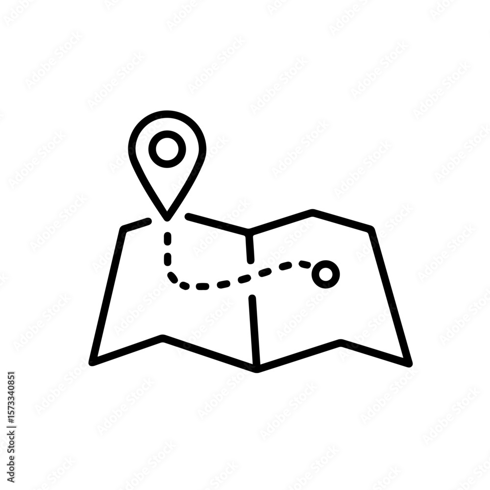 Minimalist route map illustration showing destination, and dotted line ...