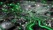 © Tayyab - Green motherboard glows. Represents technology, data, AI, computer science. For web design, marketing.