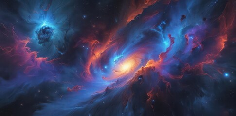 Wall Mural - Abstract swirling nebula of deep blue hues, textured and vibrant, wallpaper, pattern
