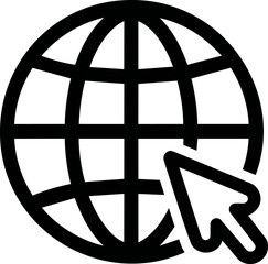 Black globe with cursor icon in minimalist style vector