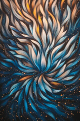 Wall Mural - painting of a flower with blue and yellow colors. the flower is surrounded by stars and the painting