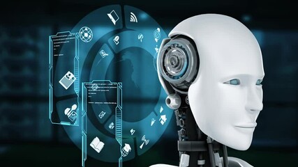 Wall Mural - futuristic robot, artificial intelligence cgi big data analytics and programming . robotic man 3d re