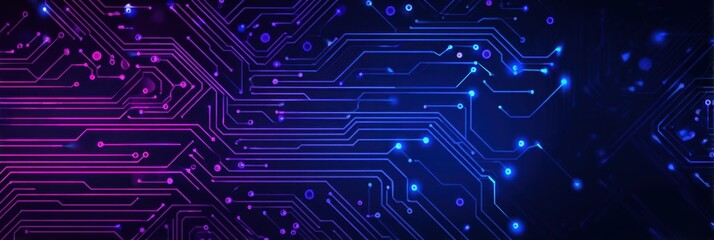 Wall Mural - Abstract circuit board background vector presentation design with a blue light effect on dark purple and navy colors for technology, digital, or tech-themed concepts Generative AI