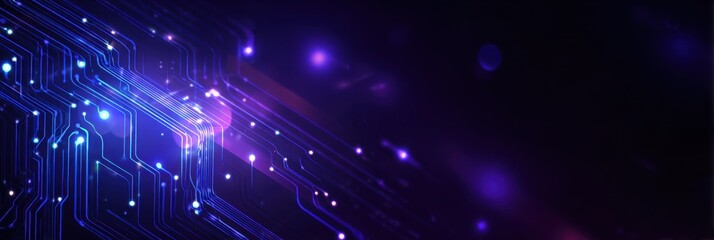 Wall Mural - abstract circuit board background vector presentation design with a blue light effect on dark purple