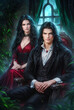 © Aki - Romantic fantasy couple in magical world, elegant characters in medieval or fairytale setting, enchanted love scene with fantasy outfits and mystical atmosphere