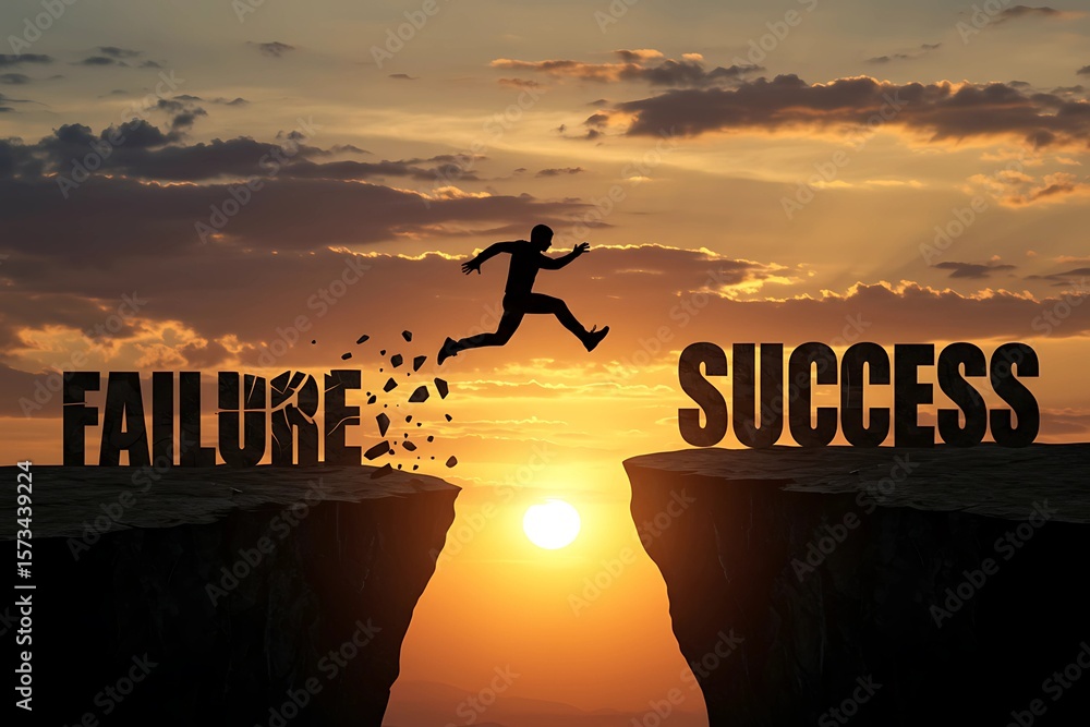 Leaping from Failure to Success: Overcoming Challenges Stock Photo ...