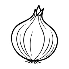 Wall Mural - Simple outline drawing of an onion with bold black lines. Vector hand-drawn doodle illustration