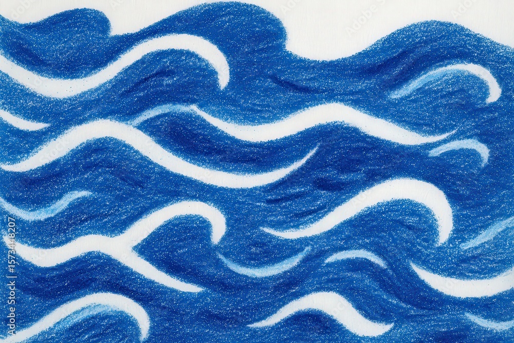 Swirling waves depicted in deep blue tones and soft white highlights showcase the fluidity of the ocean. This artwork represents movement and the elegance of water.