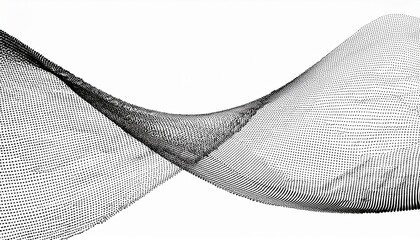 flowing dots particles wave pattern 3d curve halftone black gradient curve shape isolated on white background in concept of technology science music modern