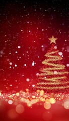 Wall Mural - radiant christmas tree sparkling brightly against a festive maroon background with golden garlands