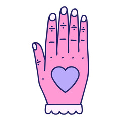 Wall Mural - iconic tattoo style image of a hand in bright neon color