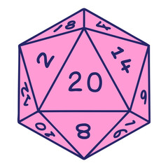 Wall Mural - retro tattoo style natural 20 d20 dice roll in bright neon color