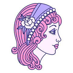 Wall Mural - iconic tattoo style image of a gypsy head in bright neon color