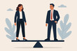 © Lena - Gender equality in business, equal opportunity, workplace diversity, fairness and justice, businessman and businesswoman balancing on seesaw, corporate balance concept