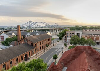 Wall Mural - bridge over mississippi river at sunset