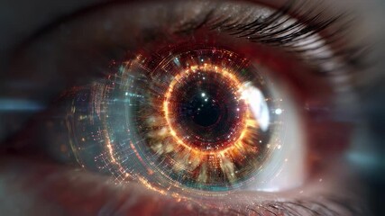 Wall Mural - futuristic close up of a human eye undergoing digital data processing and analysis, showcasing intri