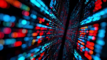 Wall Mural - an intricate network of servers in a hightech data center emits vibrant light patterns of binary cod