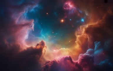 vivid nebula cloudscape with colorful cosmic clouds and starry sky backdrop