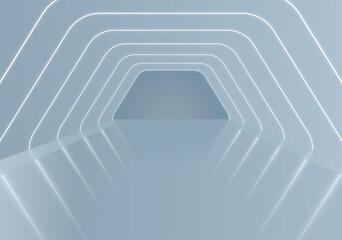 Exhibition of 3D rendering of tunnel with line lights