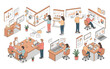 © earth - Isometric Illustration of Diverse Teamwork and Data Analysis.