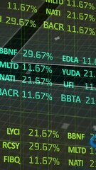 Wall Mural - animation of financial data processing and globe with screens on black background