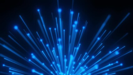 Wall Mural - abstract background with glowing particles and light lines. animation rotation of optical fiber wire