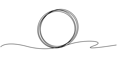 Continuous one line circle stroke, Hand drawn circle frame on white background, Continuous one line drawing of scribble black circle, Continuous editable line drawing of round frame. One line drawing 