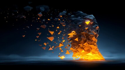 Canvas Print - A dynamic abstract composition with a geometric explosion of dark and orange forms